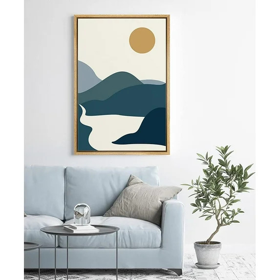 PixonSign Framed Canvas Print Wall Art Orange Sun Over The Mountain Valley Abstract Wilderness Il... | Walmart (US)