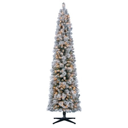 Holiday Time 7ft Pre-Lit Flocked Pencil Colorado Artificial Christmas Tree with 250 Clear Lights | Walmart (US)