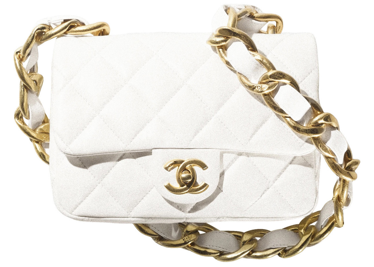 Women's Chanel Flap Bag with Chunky Chain Strap Small 22S Lambskin in White | StockX