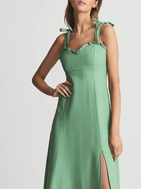 Strappy Linen Blend Midi Dress | Reiss US