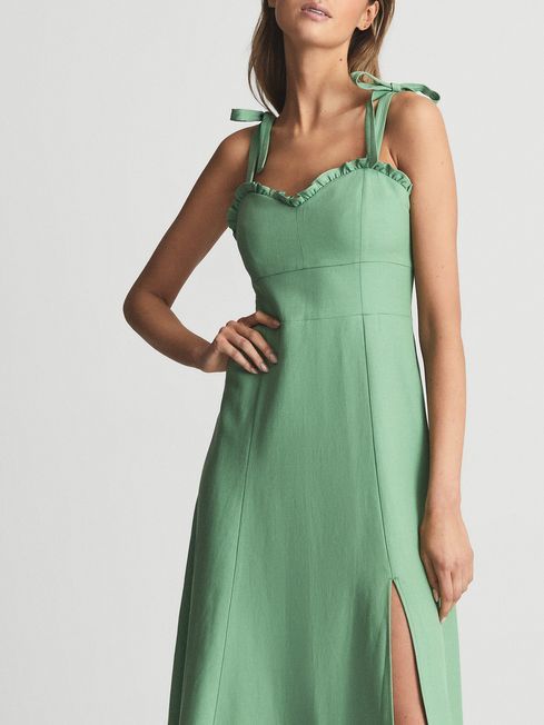 Strappy Linen Blend Midi Dress | Reiss US
