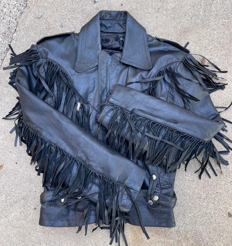 90s Leather Fringe Jacket Western Fringed Jacket Retro - Etsy | Etsy (US)