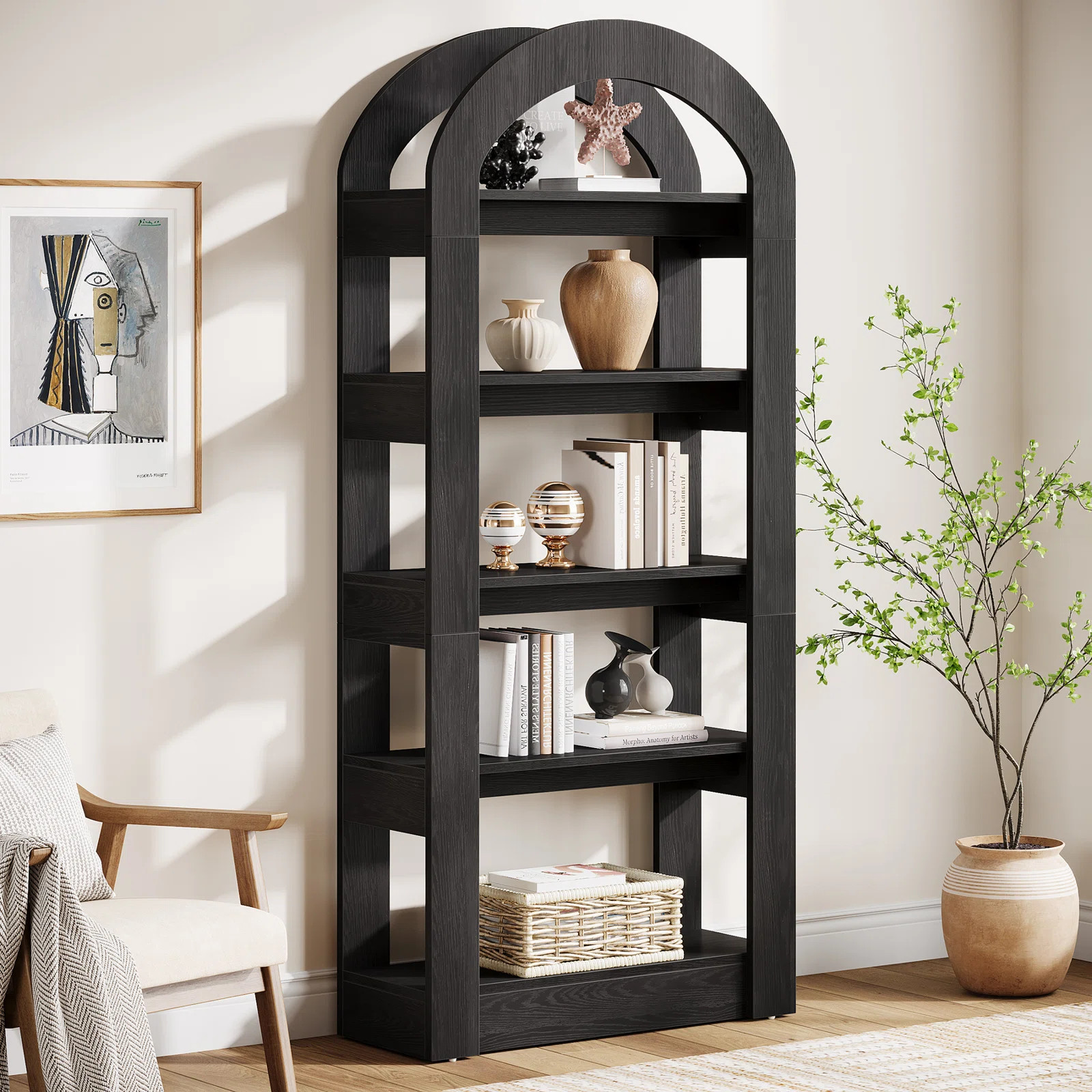 Ebern Designs 5-Tier 70.9" Tall Arched Bookcase, Modern Open Bookshelf For Home Office, Bedroom, ... | Wayfair North America