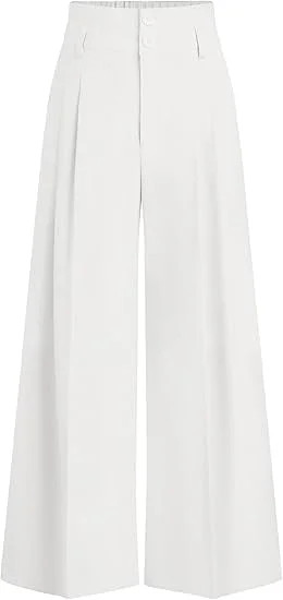 PRETTYGARDEN Womens Spring Wide Leg Palazzo Pants Trendy Loose Button High Waist Pleated Work Bus... | Walmart (US)