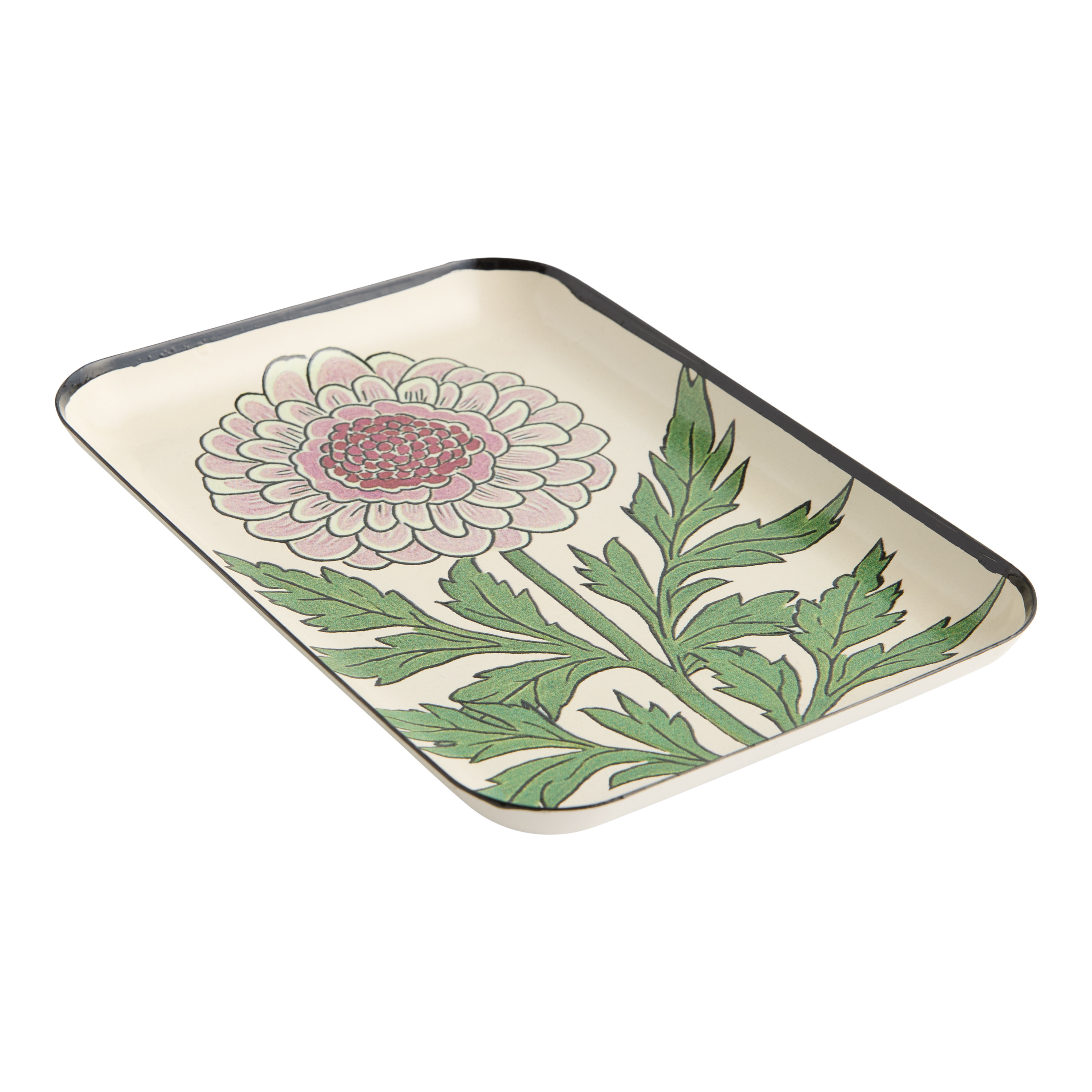 White and Lavender Enameled Metal Dahlia Bloom Tray | World Market
