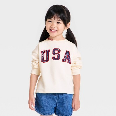 Baby Girls' 4th of July USA Crewneck French Terry Pullover Sweatshirt - Cat & Jack™ Cream 18M | Target