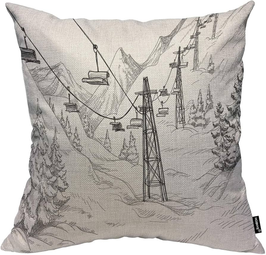 HOSNYE Mountain Ski Lift Throw Pillow Cushion CoversSketch White Wintertime Snow Landscape Resort... | Amazon (US)