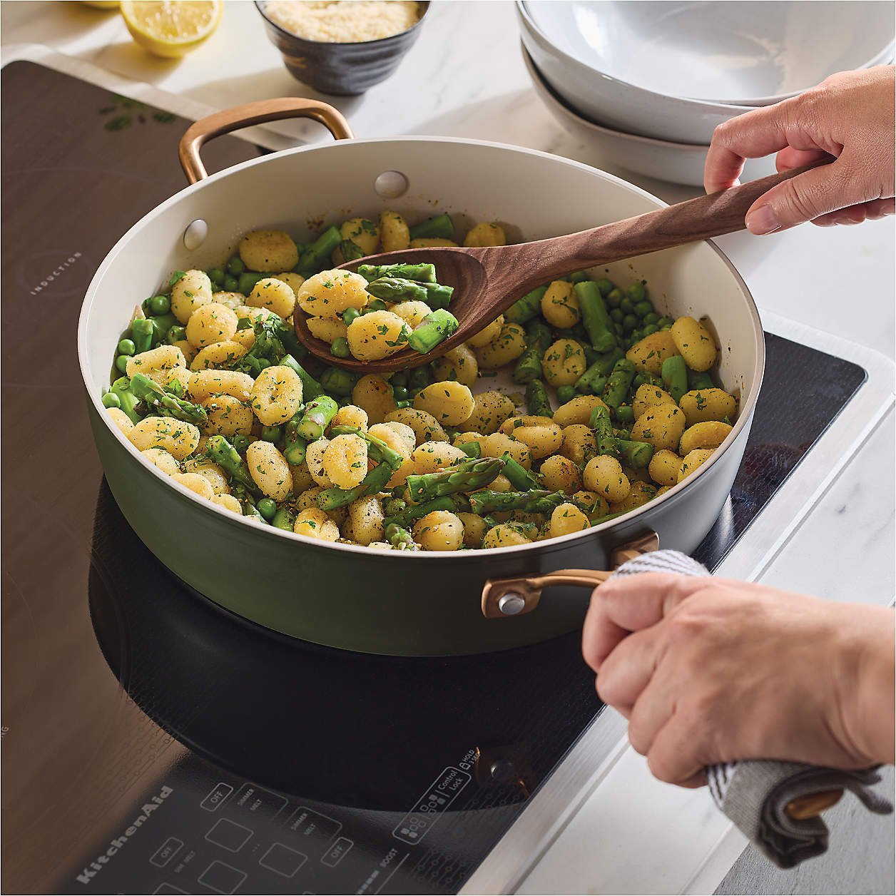 KitchenAid Design Series Evergreen Ceramic Non-Stick Induction 5-Qt. Sauté Pan with Lid + Review... | Crate & Barrel
