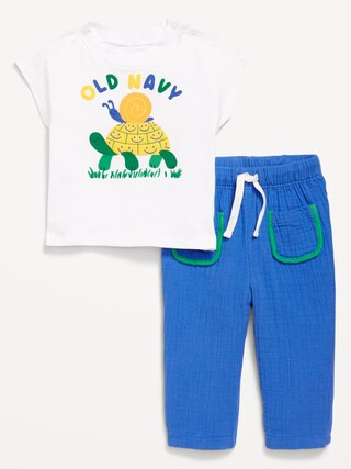 Short-Sleeve Logo-Graphic Top and Pants Set for Baby | Old Navy (US)