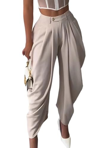 Unybwonn Womens Business Casual Pants Baggy High Waisted Wide Leg Pleated Drapey Harem Tapered Pa... | Amazon (US)