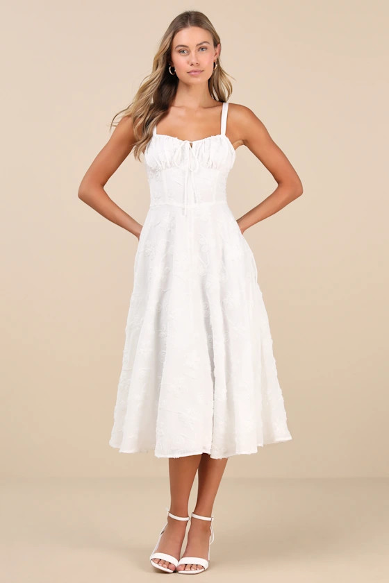 Darling Confidence Ivory Rosette Bustier Lace-Up Midi Dress | Lulus