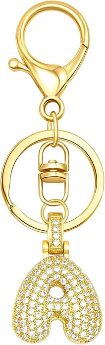 Initial Letter Keychains for Women Men Sparkly Zircon Gold Silver Letter A-Z Bubble Letter Pendan... | Amazon (US)