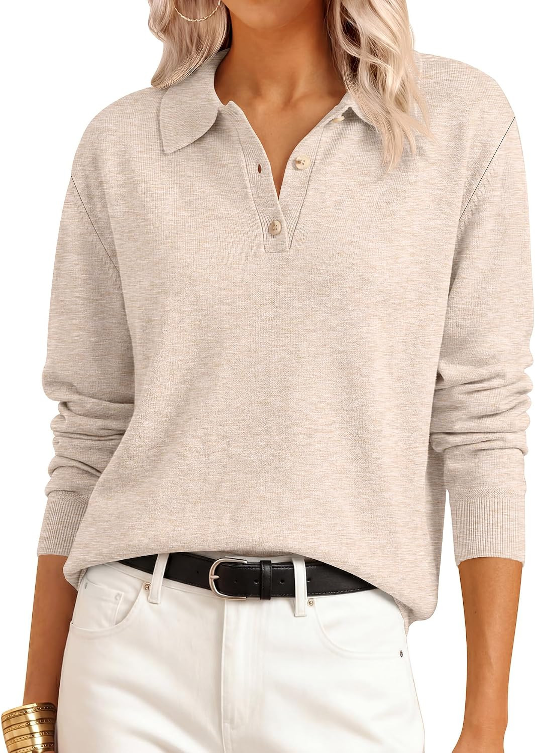 ANRABESS Sweaters for Women Polo Collared Knit Long Sleeve Pullover | Amazon (US)