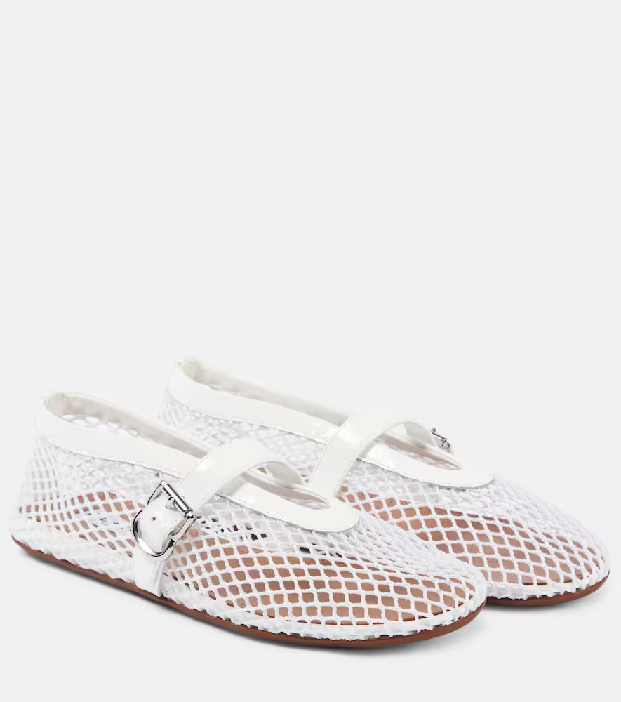 Alaia Leather-trimmed fishnet ballet flats | Mytheresa (UK)
