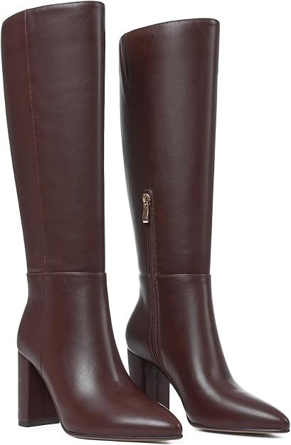 Knee High Black Boots Women Pointed Toe Chunky Heel Boots | Amazon (US)