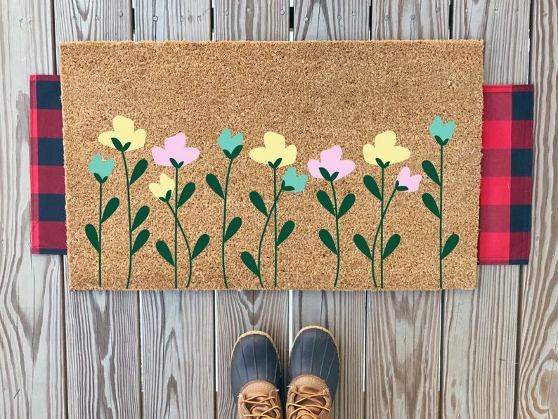Colorful Wildflower Doormat | Cute Floral Front Doormat | Cute Spring Porch Decor | Housewarming ... | Etsy (US)