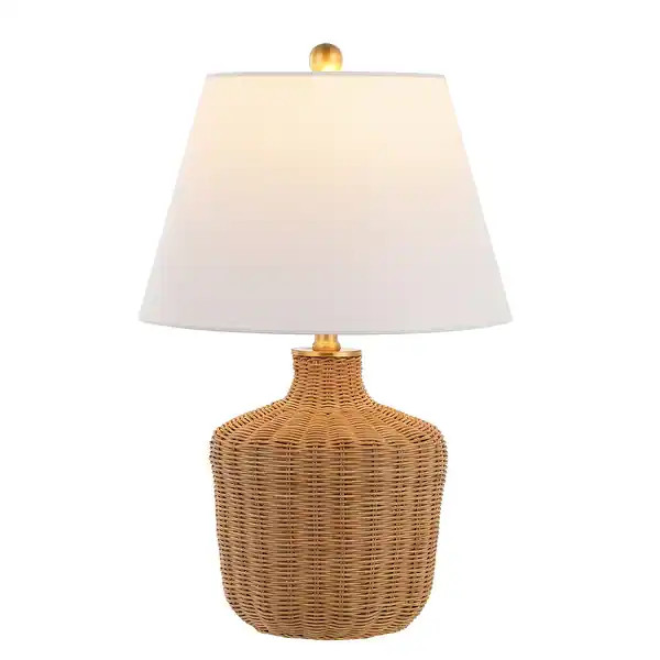 SAFAVIEH Lighting Saolia Tropical Coastal Boho Rattan 22-inch Table Lamp - 14 in. W x 14 in. D x ... | Bed Bath & Beyond
