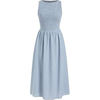 CIDER Summer Midi Dress for Women Sundress Casual Sleeveless Boat Neck Long Milkmaid Dress Beach ... | Amazon (US)