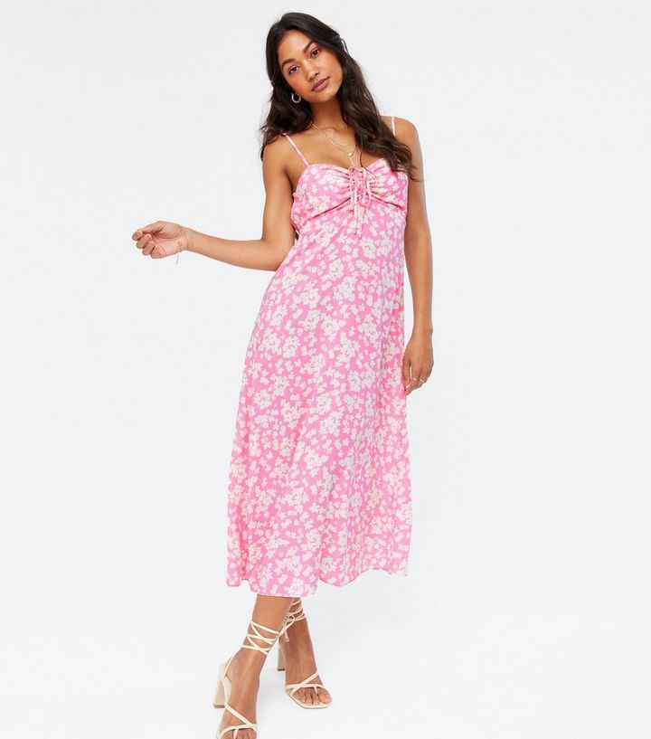 Pink Floral Tie Front Midi Slip Dress
						
						Add to Saved Items
						Remove from Saved Ite... | New Look (UK)