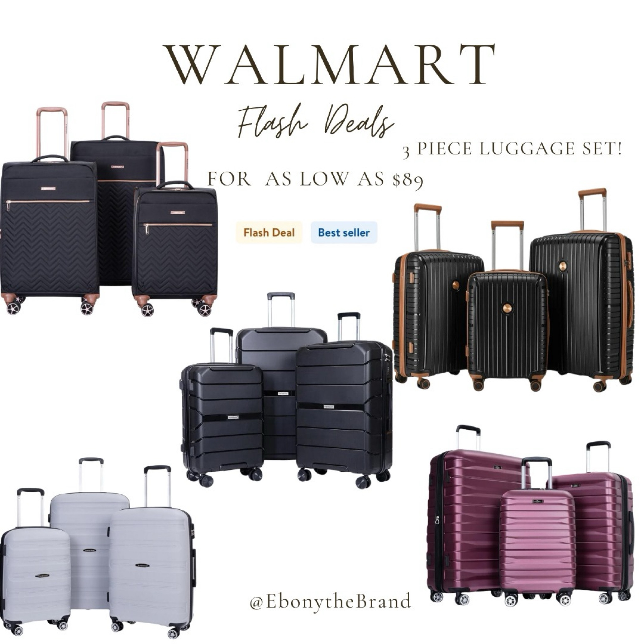 Walmart flash deals on their best sellers 3 piece  luggage for as low as $89

Walmart finds, travel essentials, luggage

#LTKFamily #LTKTravel #LTKSaleAlert