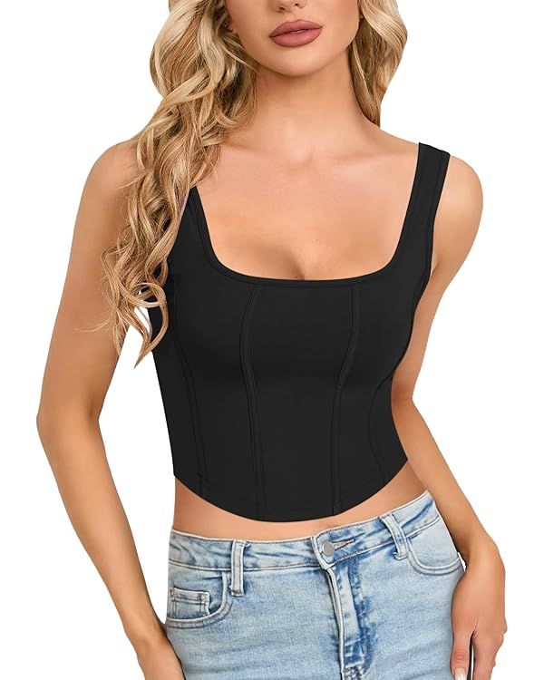 CLOZOZ Womens Bustier Corset Crop Tank Top Square Neck Sexy Crop Tops for Women Going Out Tops Tr... | Amazon (US)