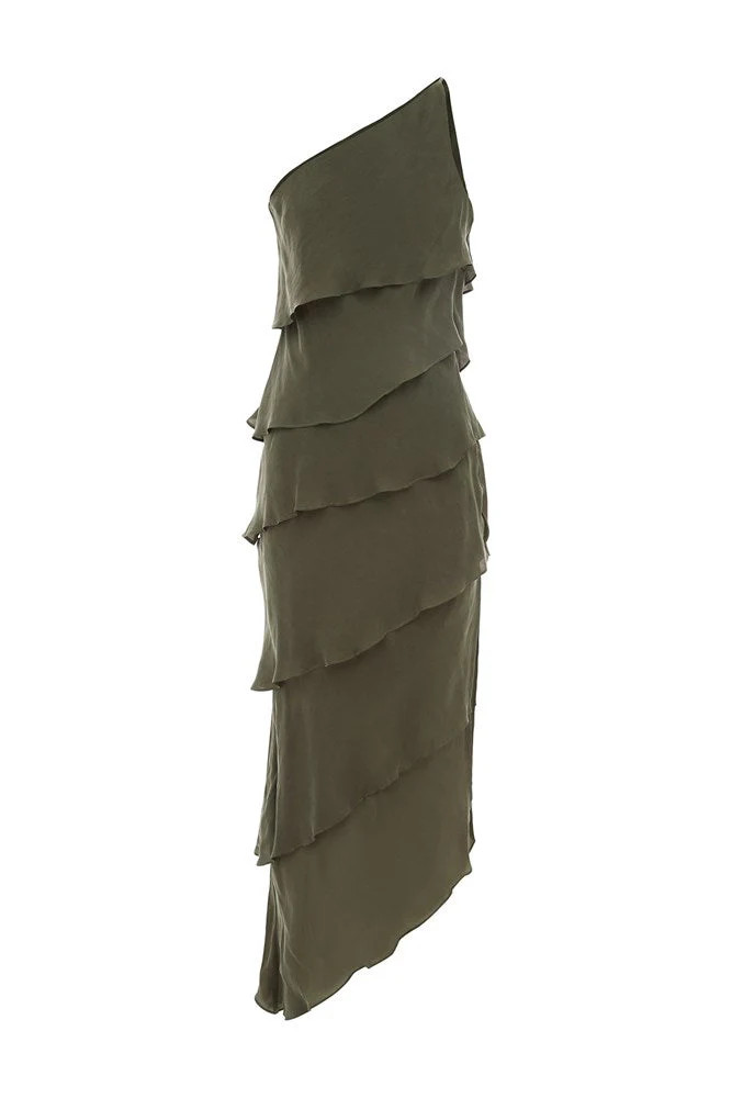 MATILDA ONE SHOULDER DRESS - STEEL OLIVE | POSSE (US)
