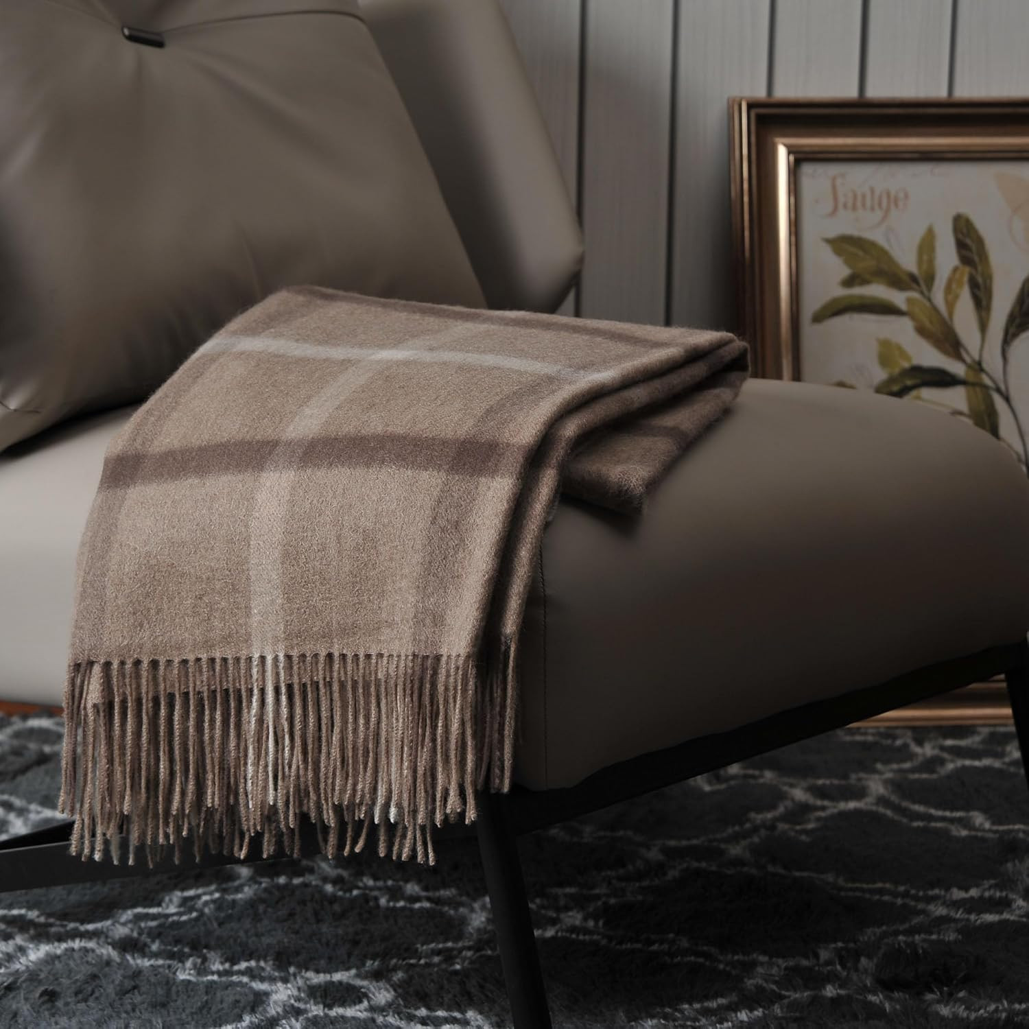 100% Pure Cashmere Throw Blanket for Sofa, Neutral Windowpane | Amazon (US)