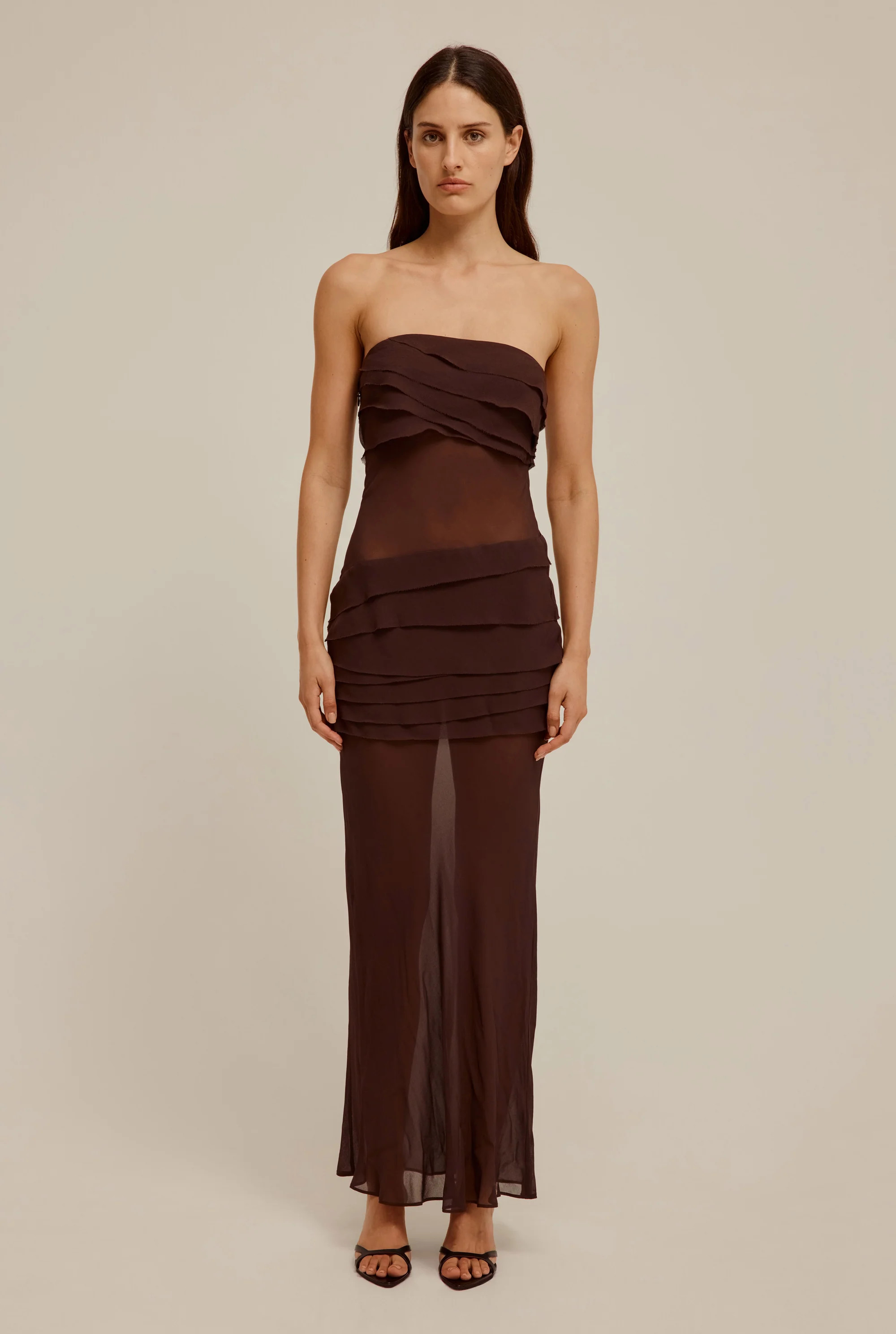 Sheer Panelled Strapless Dress | Venroy AU