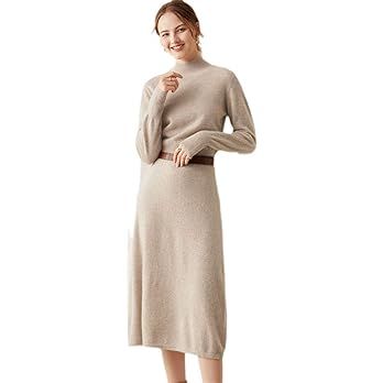 Plus Longer Pure Goat Cashmere Knitted Dress Women Warm Ladies Jumpers | Amazon (US)