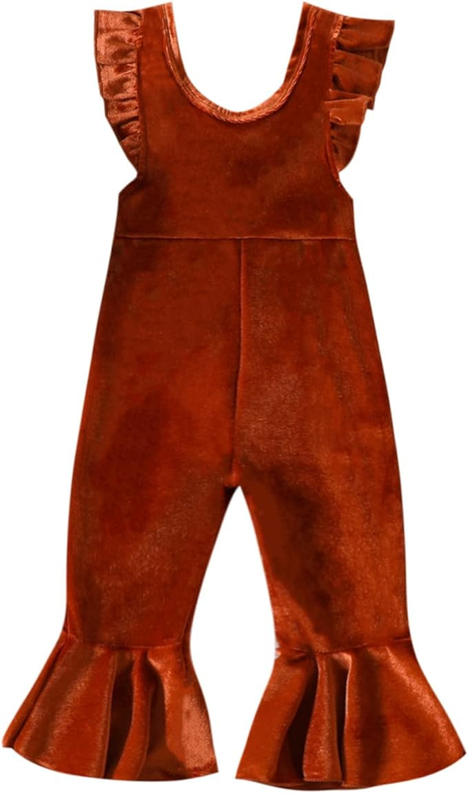 YOKJZJD Infant Toddler Baby Girl Velvet Romper Jumpsuit Overalls Bell Bottom Pants Fall Suspender... | Amazon (US)