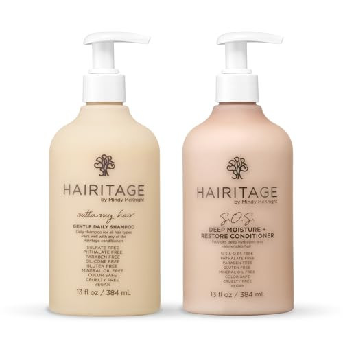 Hairitage Gentle Daily Moisture Shampoo and Conditioner Set - Split End + Bond Strengthening for Dry, Damaged Hair with Jojoba Oil - Anti-Frizz and Color Safe - Cherry + Amber Scent (13oz. 2-pack) | Amazon (US)