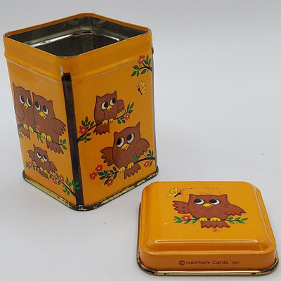 Hallmark Metal Tin 70s Vintage Owls Flowers Butterflies Small Yellow (Gold) | eBay US