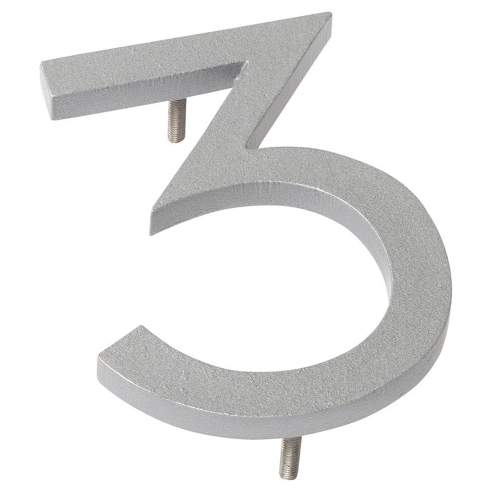 4 in. Silver Aluminum Floating or Flat Modern House Number 3 | The Home Depot