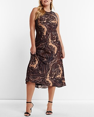 Marble Satin High Neck Slip Midi Dress | Express