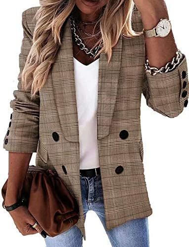 Women's Casual Open Front Lapel Check Plaid Blazer Jacket Loose Buttons Work Office Blazer Suit | Amazon (US)