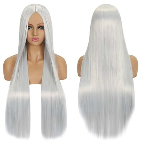 Ansho 80cm / 31.5 Inches Long Straight Wigs Middle Part No Bangs Hairpieces Synthetic Heat Resist... | Amazon (US)