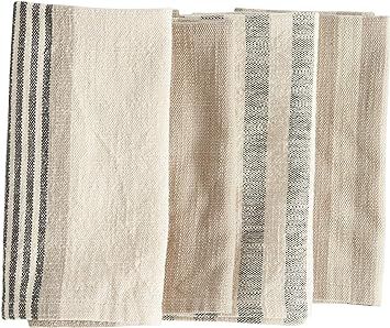 Creative Co-Op Taupe, Black & Cream Striped Cotton Woven Napkins (Set of 4 Pieces) Entertaining T... | Amazon (US)