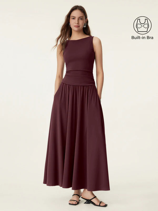 2Pcs Set Boatneck Brami Tank & Umbrella Maxi Skirt with Pockets | OGLmove