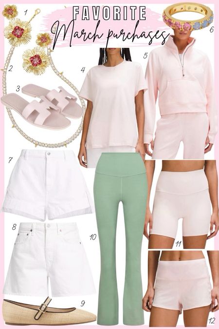 Fave buys this month - lots of lululemon in strawberry milkshake, my fave color! Kendra Scott jewelry for spring, lululemon groove flares in the prettiest green, new white shorts (wanted to upgrade my shorts with some non frayed and ripped pairs), Marc fisher raffia ballet flats (use code styledjen20 for 20% off entire MF website!!!)



#LTKstyletip #LTKfindsunder100 #LTKSeasonal