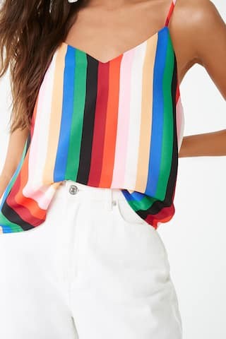 Boxy Multicolor Striped V-Neck Cami | Forever 21 (US)