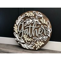 Gather Wood Sign 24 Inch Round Cut Out Hand Painted Fall Decor Thanksgiving | Etsy (US)