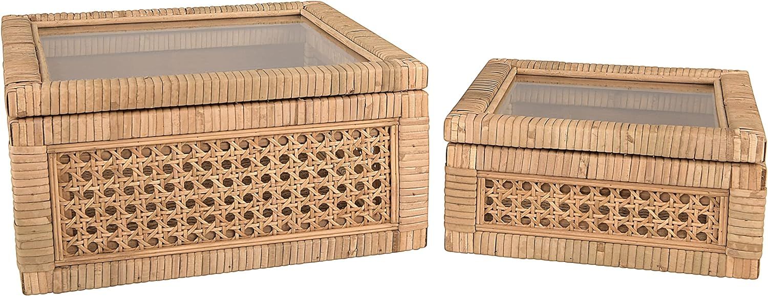 Cane and Rattan Display Boxes with Glass Lid, Set of 2 | Amazon (US)