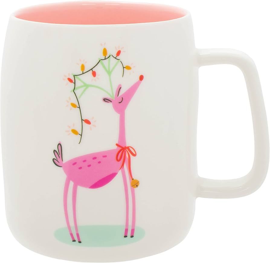 Mary Square Pink Reindeer and Bulbs 19 ounce Organic Ceramic Christmas Mug Coffee Mug | Amazon (US)