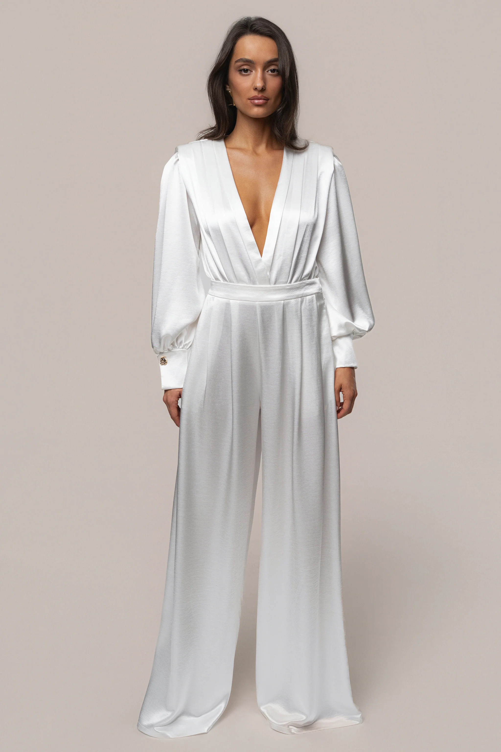 White Satin Bliss Pleated Pant | JLUXLABEL US