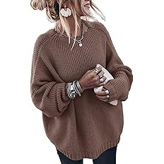 Womens Oversized Sweaters Loose Solid Casual Long Sleeve Mock Neck Knitted Jumper Tops | Amazon (US)