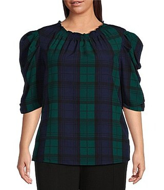 Sugarlips Plus Size Hudson Plaid Puff Sleeve Top - 3X | Dillard's