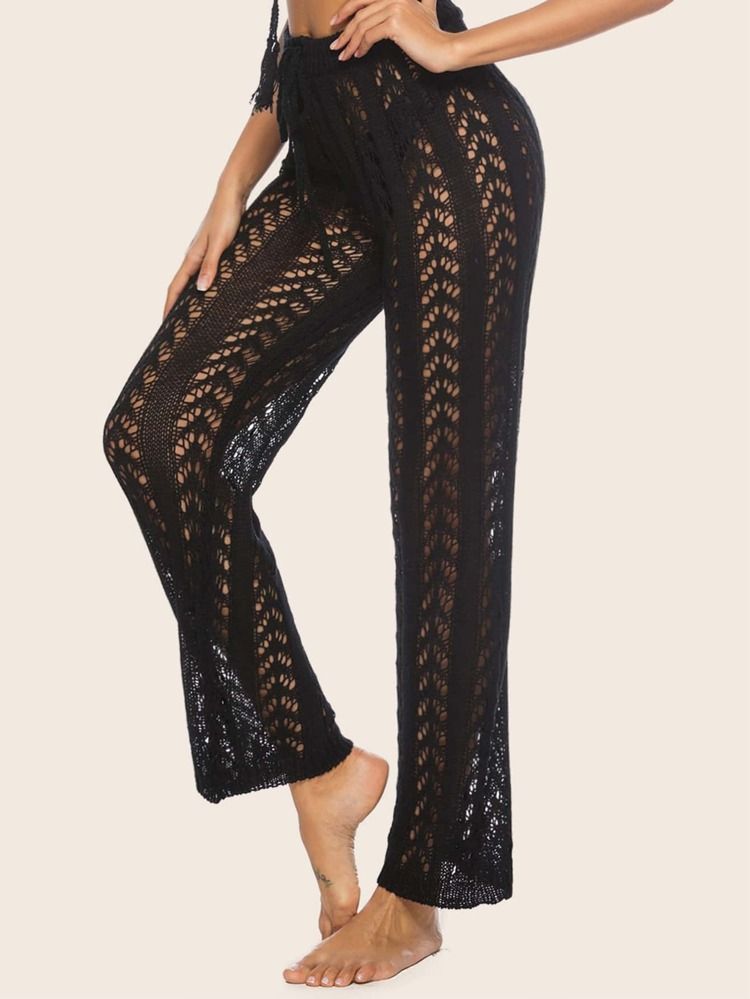 Drawstring Waist Hollow Out Cover Up Pants | SHEIN