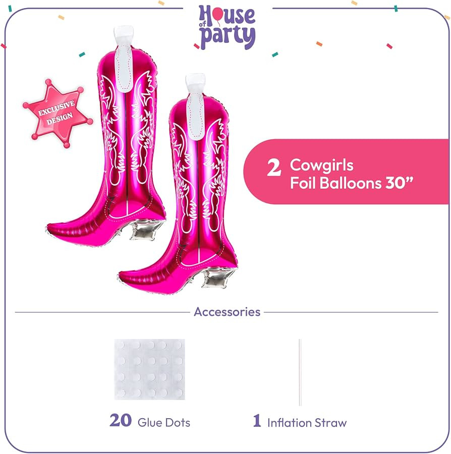 HOUSE OF PARTY Cowgirl Boot Balloons 2 Pcs - 30 Inch Pink Boot Foil Balloon for Last Rodeo Bachel... | Amazon (US)
