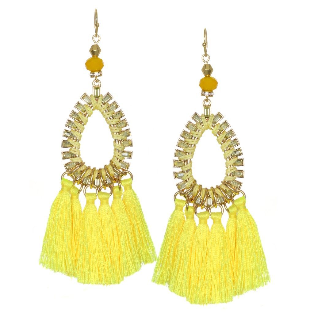 Yellow Statement Tassel Earrings | Sequin