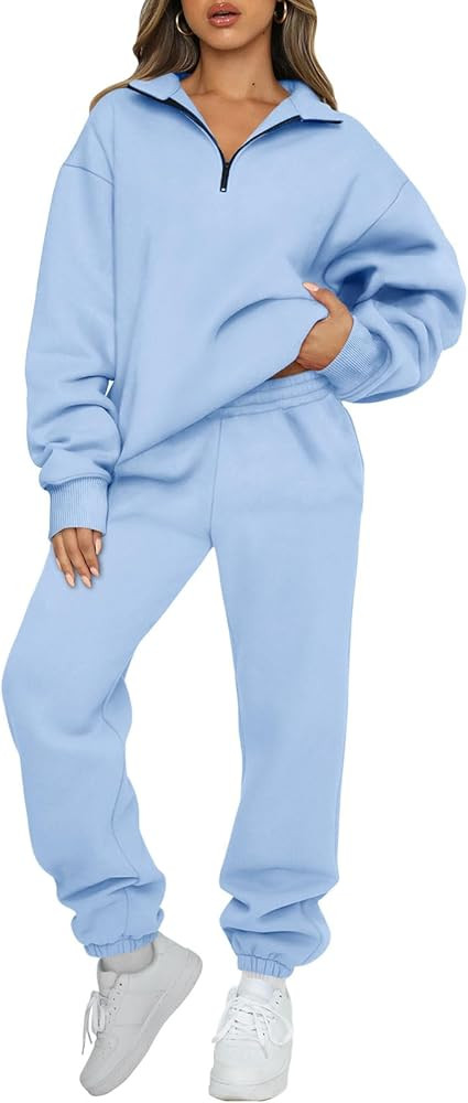 AUTOMET Women's Sweatsuits 2 Piece Outfits Long Sleeve Half Zip Pullover and Baggy Sweatpants wit... | Amazon (US)